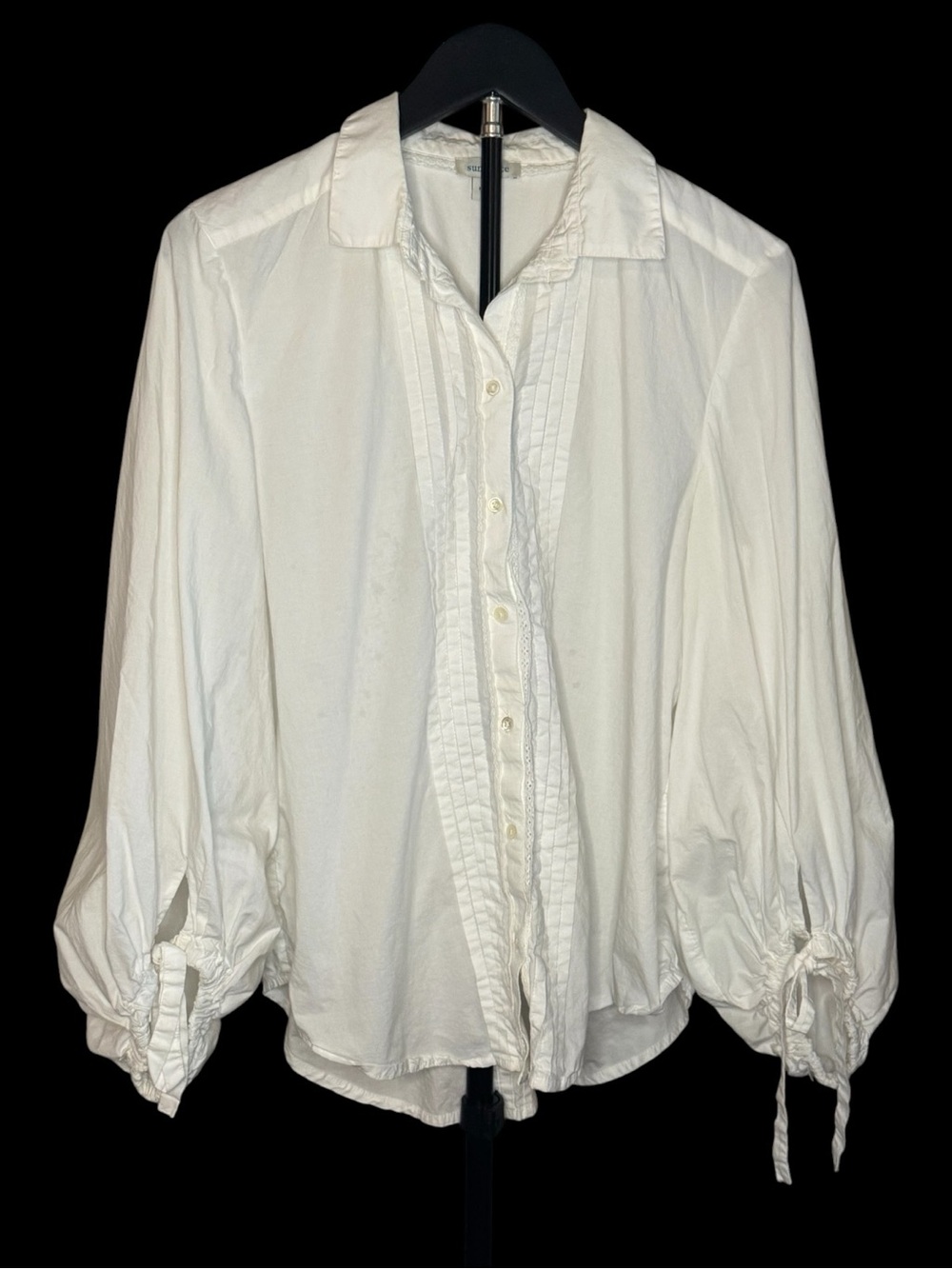 Sundance White Button-Front Blouse with Tie Cuffs